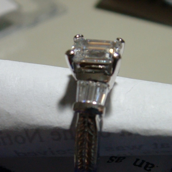 Emerald Cut Cz Engagement Ring Engraved Sides - Picture 7 of 8